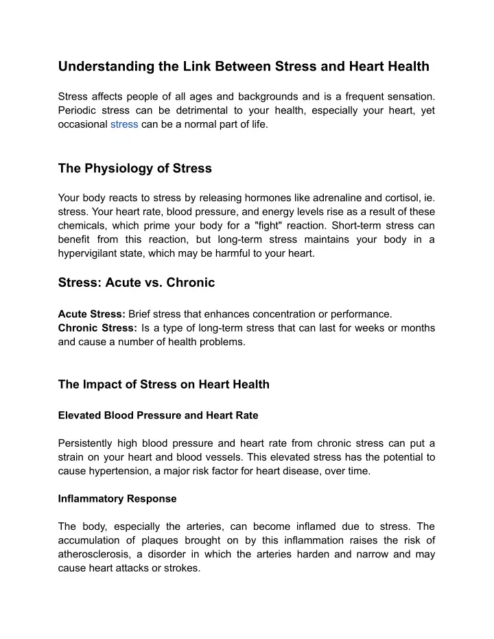 understanding the link between stress and heart