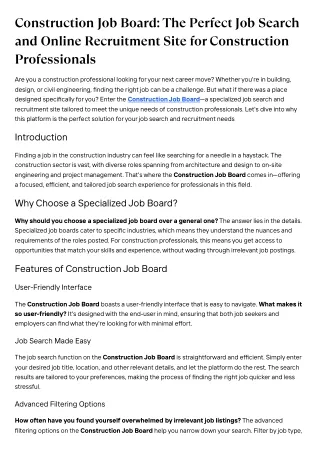 Construction Job Board The Perfect Job Search and Online Recruitment Site for Construction Professionals