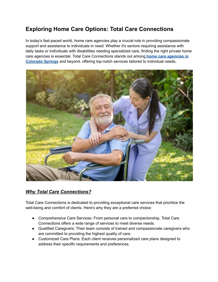 exploring home care options total care connections