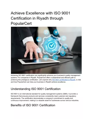 Achieve Excellence with ISO 9001 Certification in Riyadh through PopularCert