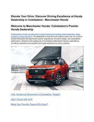 Elevate Your Drive_ Discover Driving Excellence at Honda Dealership in Coimbatore - Manchester Honda