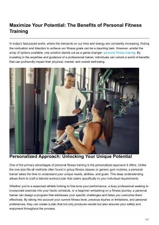 Maximize Your Potential The Benefits of Personal Fitness Training