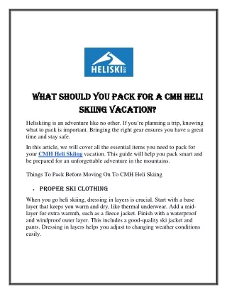 What Should You Pack for a CMH Heli Skiing Vacation