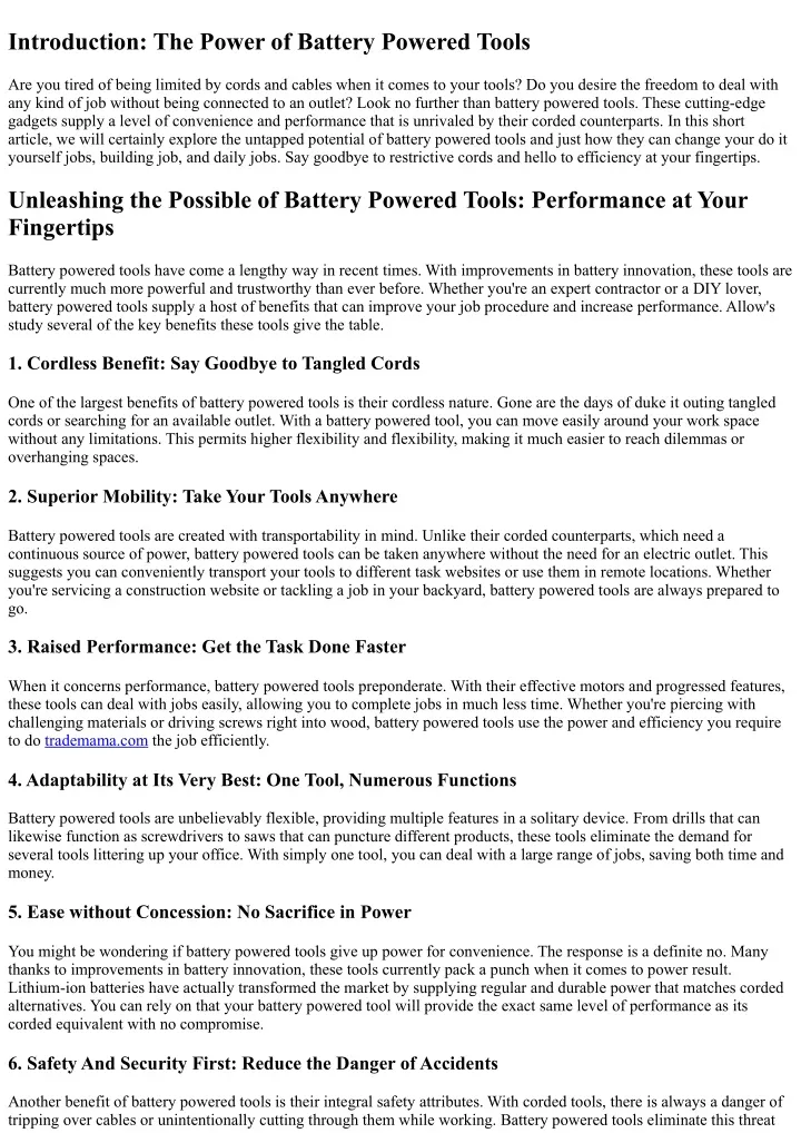 introduction the power of battery powered tools