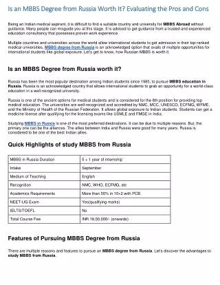 Is an MBBS Degree from Russia Worth It