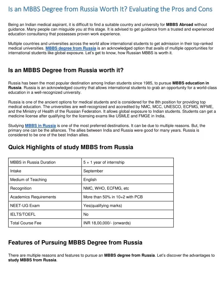 is an mbbs degree from russia worth it evaluating