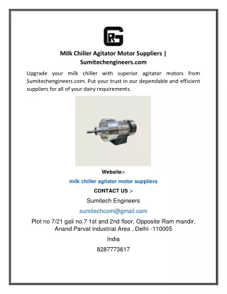 Milk Chiller Agitator Motor Suppliers  Sumitechengineers.com