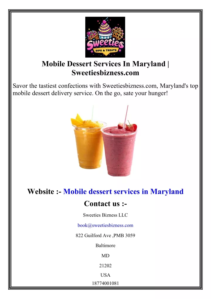 mobile dessert services in maryland