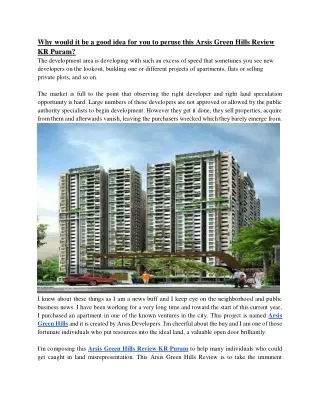 Why would it be a good idea for you to peruse this Arsis Green Hills Review KR Puram_
