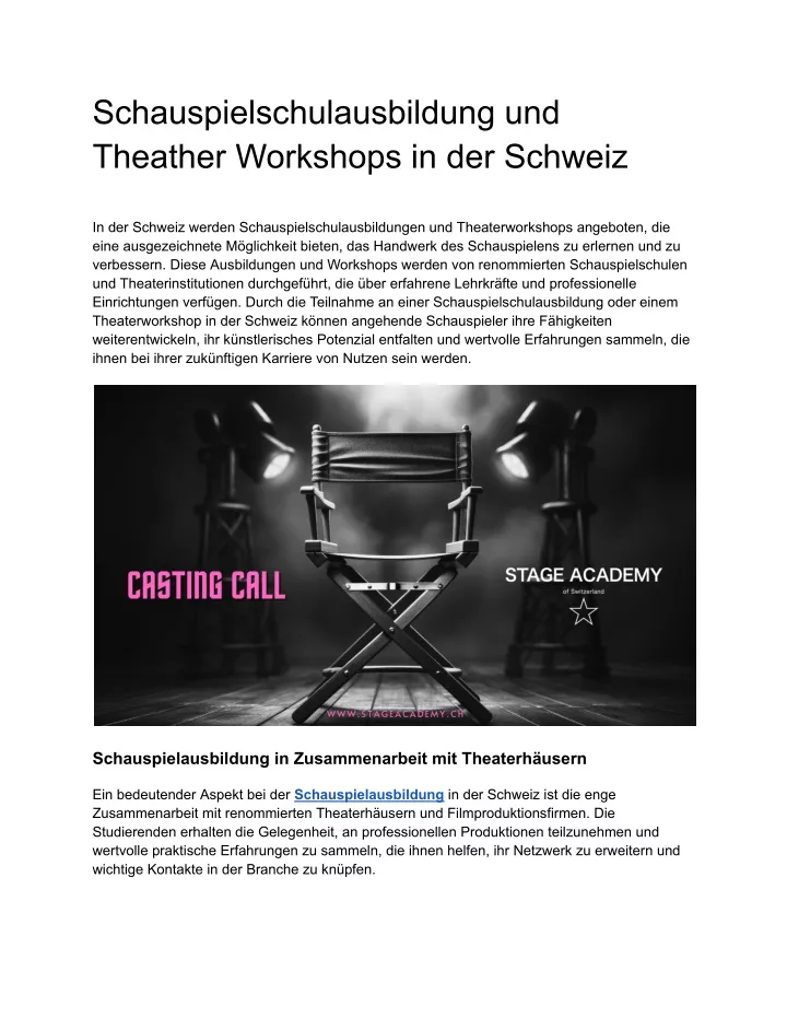 schauspielschulausbildung und theather workshops