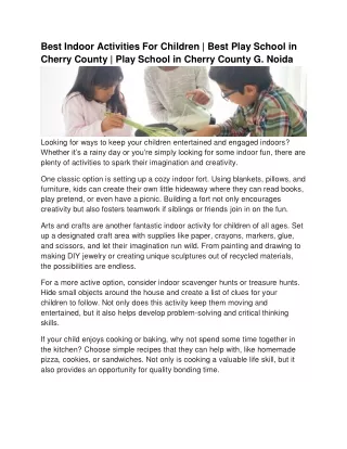 Best Indoor Activities For Children _ Best Play School in Cherry County _ Play School in Cherry County G