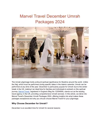 Marvel Travel December Umrah Packages 2024