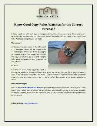 Know Good Copy Rolex Watches for the Correct Purchase