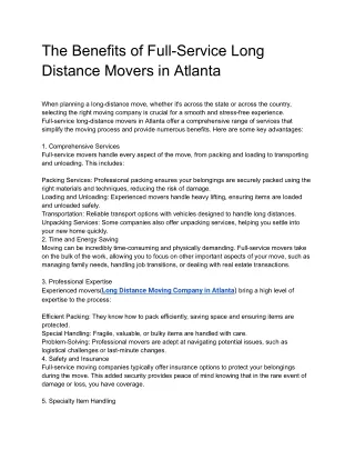 The Benefits of Full-Service Long Distance Movers in Atlanta