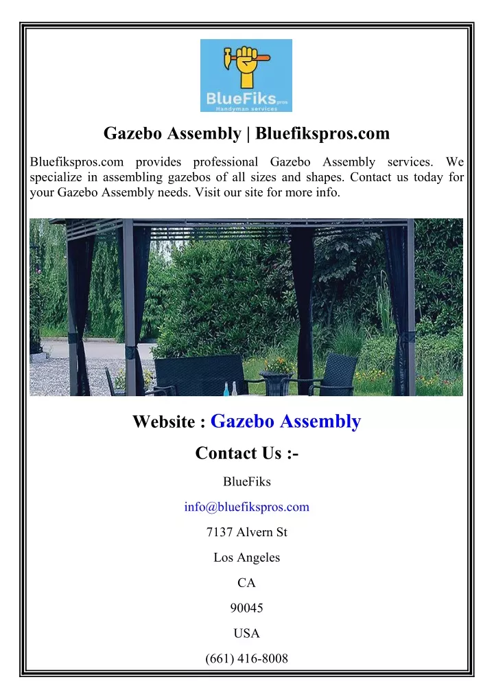 gazebo assembly bluefikspros com