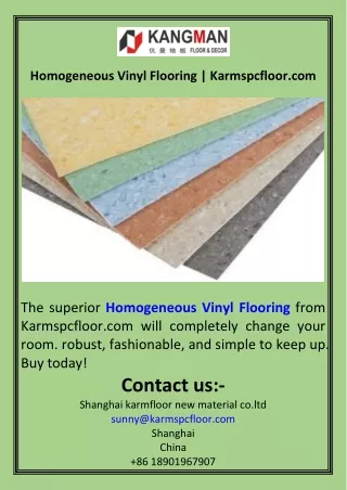 Homogeneous Vinyl Flooring  Karmspcfloor.com