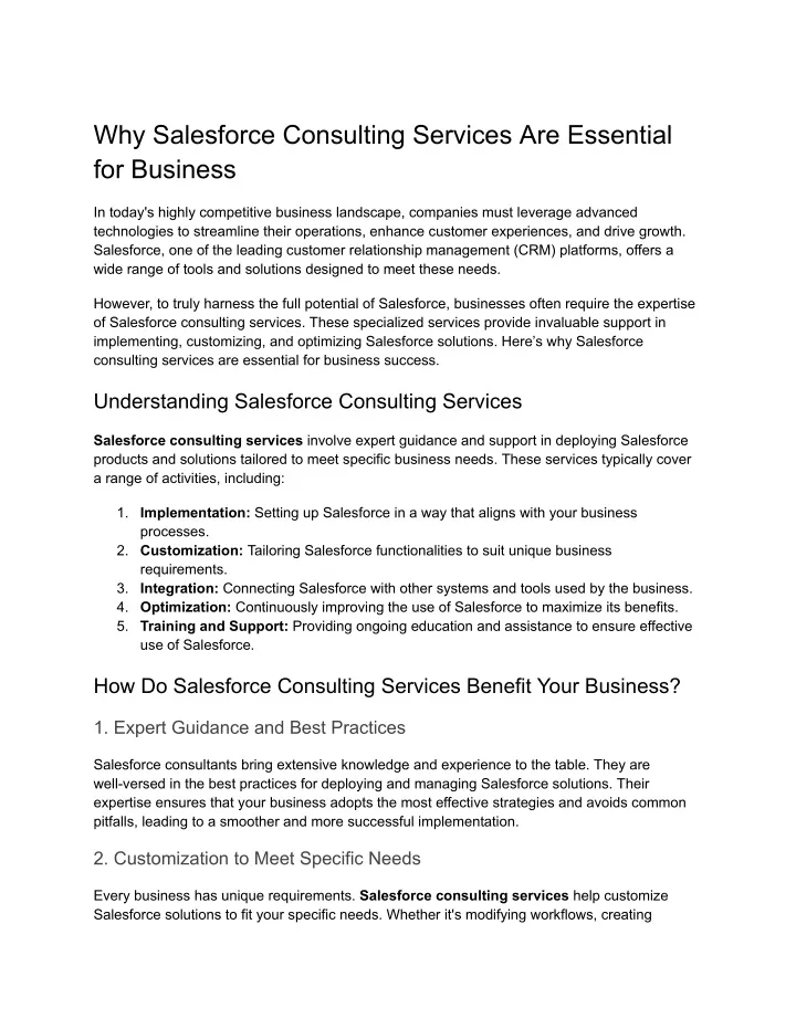 why salesforce consulting services are essential