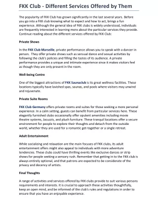 fkk club different services offered by them