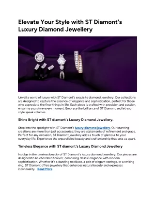 Elevate Your Style with ST Diamont's Luxury Diamond Jewellery