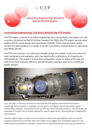 Innovative Engineering: The Story Behind the PT6 Engine