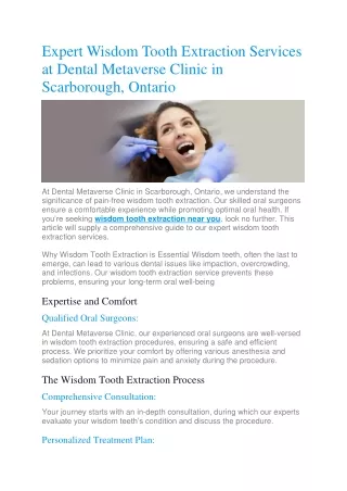 Expert Wisdom Tooth Extraction in Scarborough | Dental Metaverse Clinic