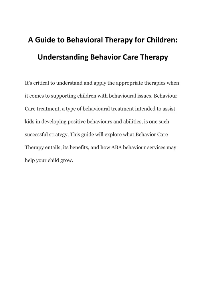 a guide to behavioral therapy for children