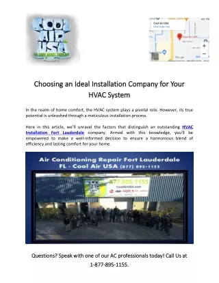 Choosing an Ideal Installation Company for Your HVAC System