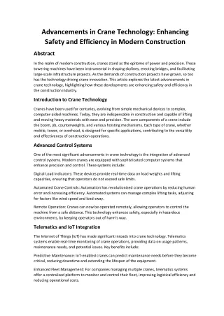 Advancements in Crane Technology: Enhancing Safety and Efficiency in Modern Cons