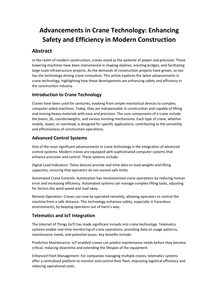 advancements in crane technology enhancing safety