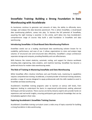 Snowflake Training Building a Strong Foundation in Data Warehousing with Accelebrate