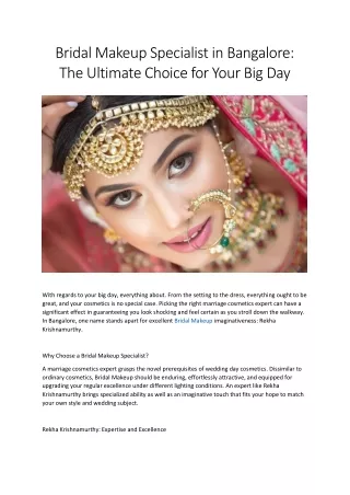 Bridal Makeup Specialist in Bangalore