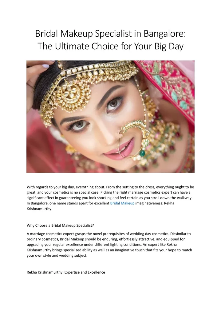 bridal makeup specialist in bangalore