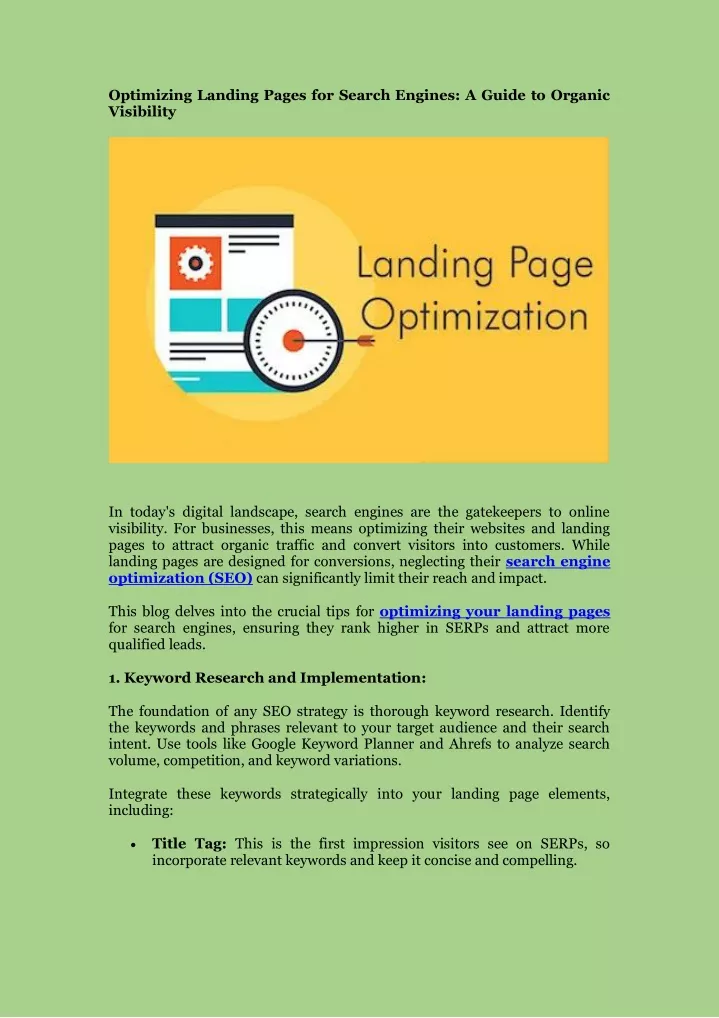 optimizing landing pages for search engines