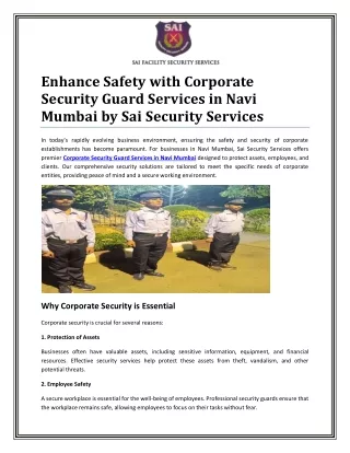 Safeguarding Corporate Security Guard Services in Navi Mumbai | Contact -  91 96