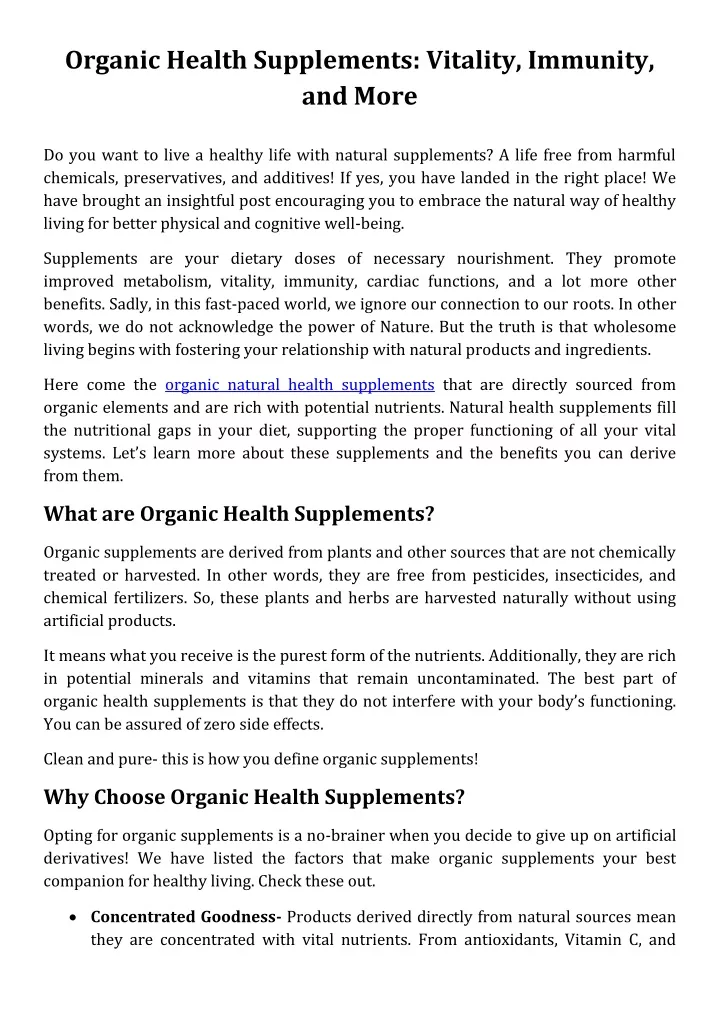 organic health supplements vitality immunity