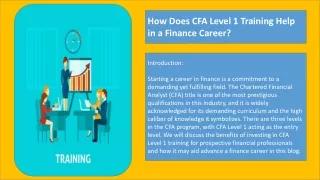 How Does CFA Level 1 Training Help in a Finance Career?