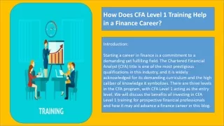 how does cfa level 1 training help in a finance