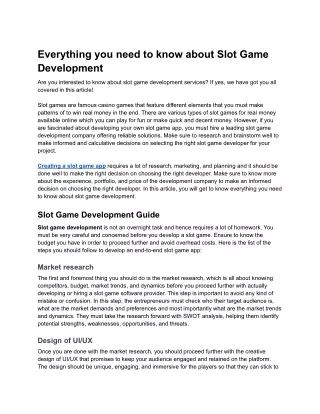 Everything you need to know about Slot Game Development