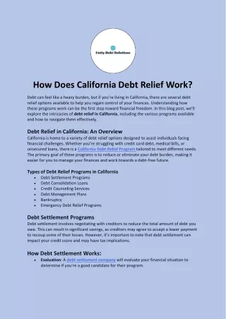 How Does California Debt Relief Work?