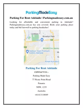 Parking For Rent Adelaide  Parkingmadeeasy.com