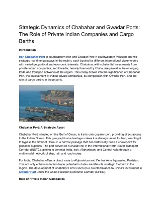 Strategic Dynamics of Chabahar and Gwadar Ports_ The Role of Private Indian Companies and Cargo Berths