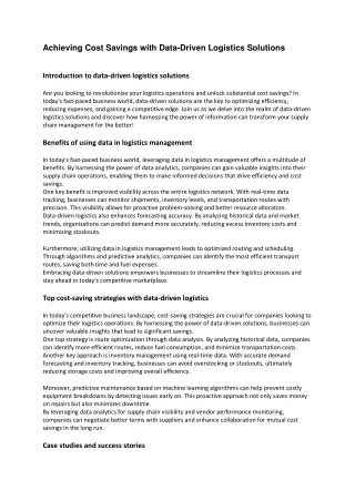 achieving cost savings with data driven logistics