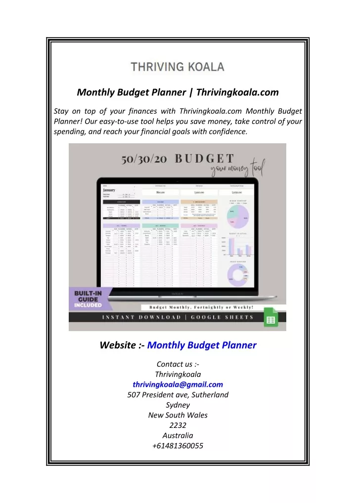 monthly budget planner thrivingkoala com