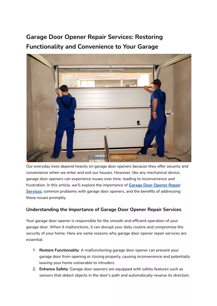 garage door opener repair services restoring