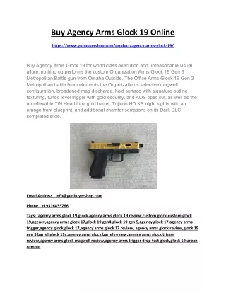 Buy Agency Arms Glock 19 Online