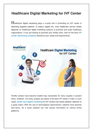Healthcare Digital Marketing for IVF Center