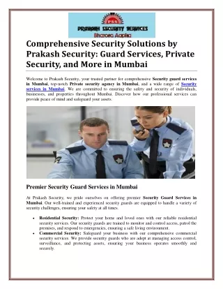Securing Mumbai: Comprehensive Security Guard Services | Contact  - 9870270287