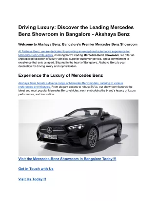 Driving Luxury_ Discover the Leading Mercedes Benz Showroom in Bangalore - Akshaya Benz