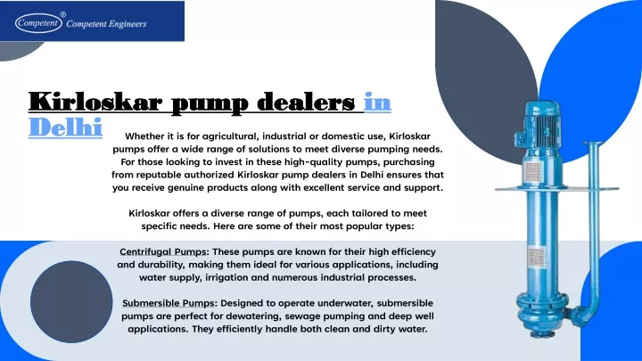 kirloskar pump dealers in delhi