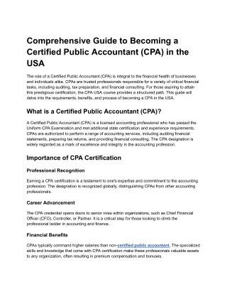 Becoming a Certified Public Accountant (CPA) in the USA: A Comprehen